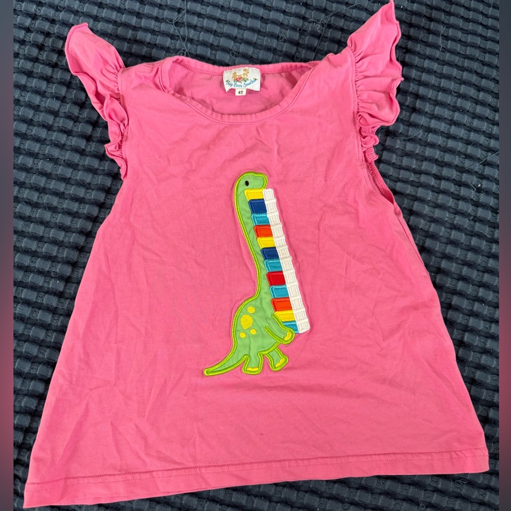 Busy Bees Smocks Pink Dinosaur with books shirt, back to school top
